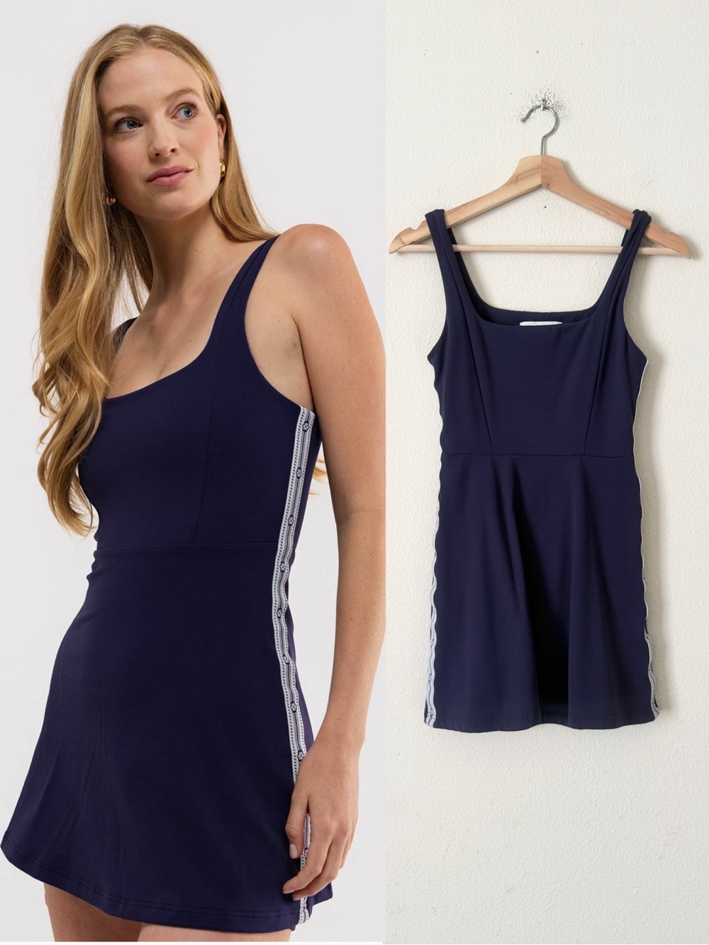 Smith & Quinn XS Claudette sleeveless mini activewear dress in navy & white